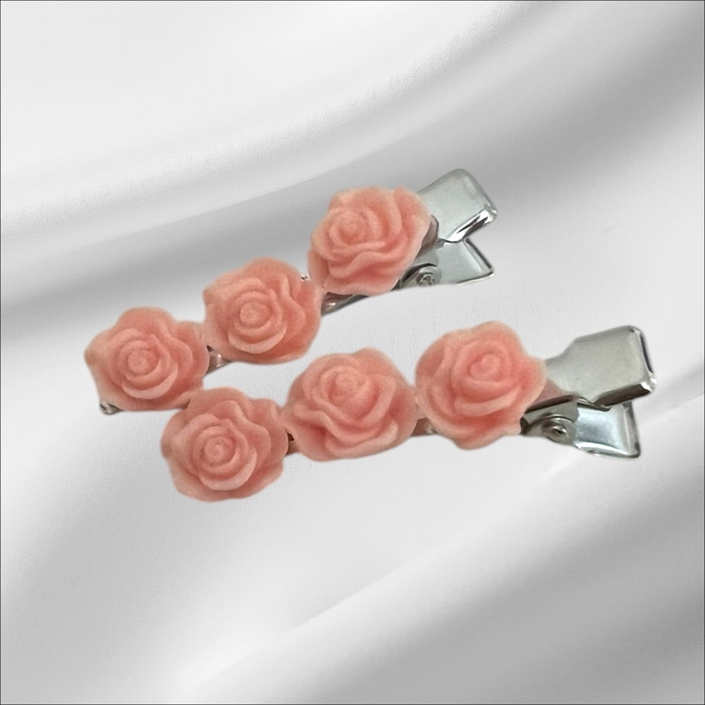 Resin Pink Rose Hair Clips